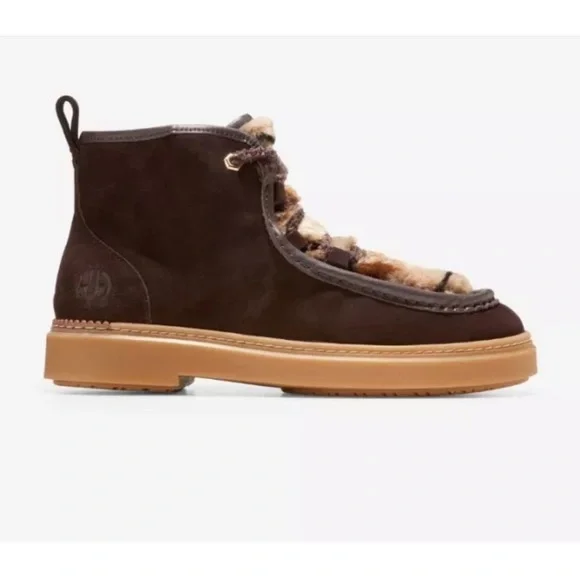 NEW Cole Haan Women's Summit Chukka Dark Chocolate Brown Plaid Lace Up Fur Boot - Picture 10 of 16